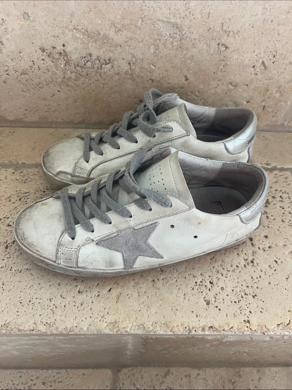 Golden Goose White and Gray Superstar Sneakers - Picture 2 of 3